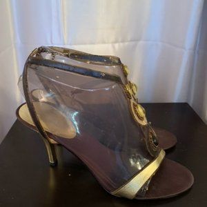 size 9B gold/Brown Leather heels